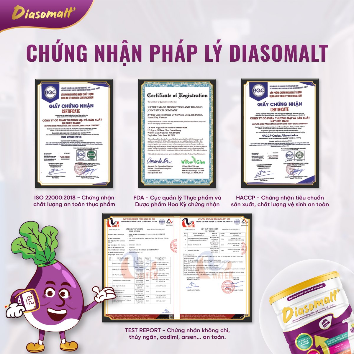 chứng nhận pháp lý Diasomalt+